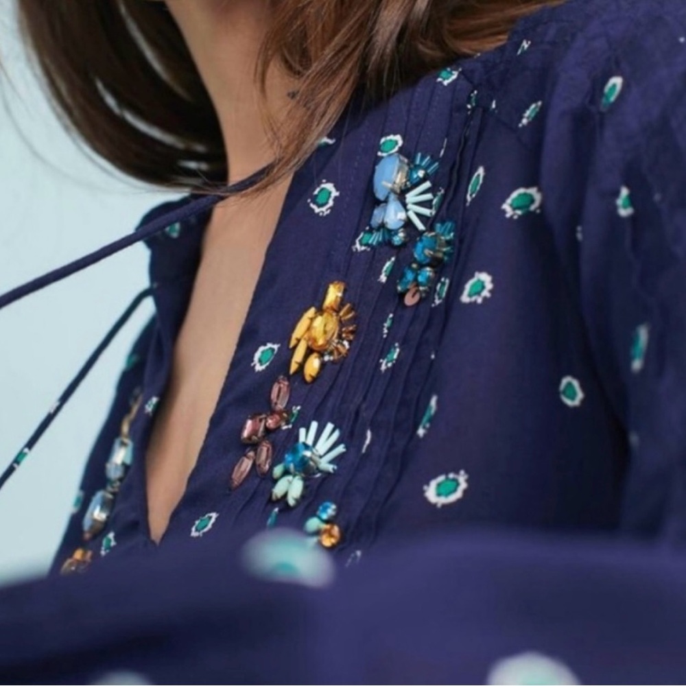 Navy Anthropologie Ashton Boho Peasant Top, by Vanessa Virginia - 2 - Picture 3 of 10